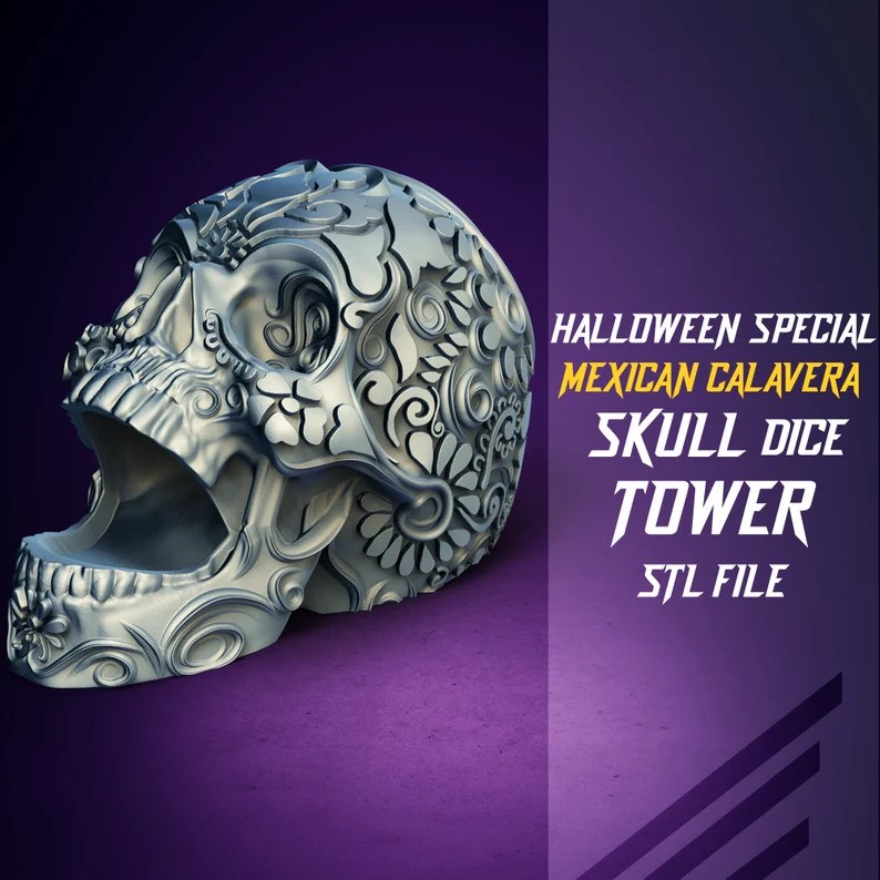 Halloween Special Mexican Calavera Skull Dice Tower - STL Format 3D Printable Ready File